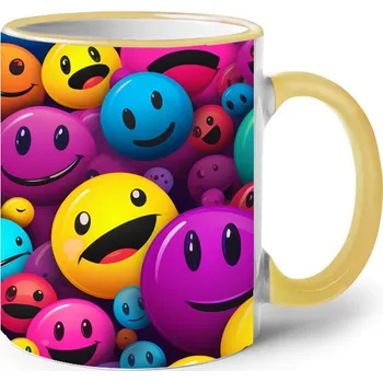 Keramický hrnek se smajlíky 2, Barva Žlutá, Velikost 330 ml, Canvas Keramický hrnek s barevným uchem Bezvatriko.cz 2488