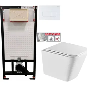 Klozet DEANTE Podomítkový rám, pro závěsné WC mísy + SLIM tlačítko bílé + WC INVENA&nbsp;FLORINA WITH SOFT, včetně soft/close sedátka CST_WC01 A51P FL1