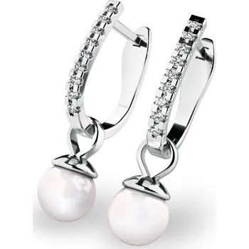 Náušnice Dámské náušnice zirkony a perlami 10862-B-ZIR-FW