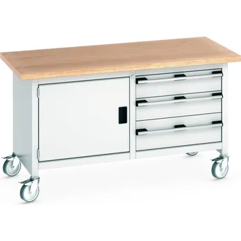 Dílenský stůl Průmyslový box Bott Cubio - 3 zásuvky, 1 skříňka Barva: Světle šedá, Pracovní deska: Multiplex