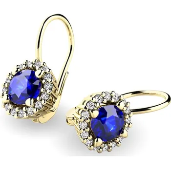 Náušnice Dámské náušnice žluté zlato 585/1000 se zirkony a safíry 10925-ZL-ZIR-TM