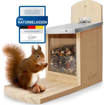 Krmítko pro ptáka REAVET Krmítko pro veverky z borovicového dřeva, s kovovou střechou