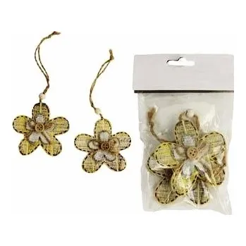 Velikonoční dekorace Dřevěná kytička 7 cm s knoflíčkem žlutá - 1 ks