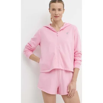 Dámská mikina Mikina Guess SKYLAR dámská, růžová barva, s kapucí, hladká, V4GQ09 K8802 V4GQ09.K8802 30X, vel. S