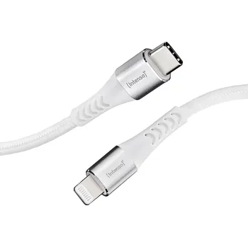 Nabíječka baterií Intenso USB kabel USB 2.0 USB-C ® zástrčka, Apple Lightning konektor 1.50 m bílá látkový potah 7902002