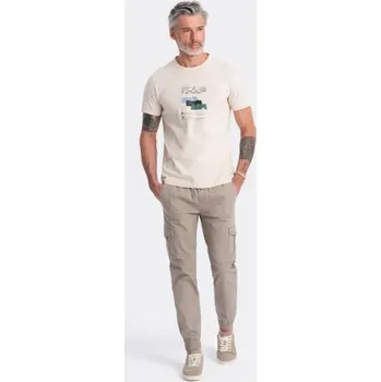 Pánské kalhoty Pánské kalhoty JOGGER s cargo kapsami na zip béžové