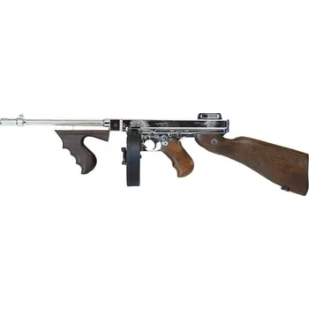 Airsoftová zbraň Airsoftová zbraň Thompson M1928 - stříbrná, celokov, pravé dřevo, King Arms