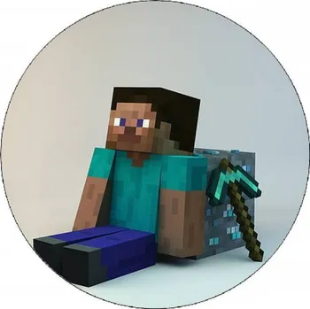 Jedlá dekorace na dort Jedlý papír Minecraft Steve s kostkou 19,5 cm
