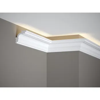 Podlahová lišta Mardom Decor Stropní LED osvětlovací lišta, NEPŘÍMÉ OSVĚTLENÍ, tvrdý plast PolyForce (HD Polymer), základní bílý nátěr (přetíratelný), 57 x 57 x 2000 mm