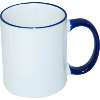 Bílý hrnek 330 ml ECO s barevným uchem a lemem - modrý sublimace termotransfer
