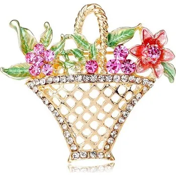 Brož Flamenco Mystique Křišťálová brož ve tvaru košíku s květinami, 4,2 x 3,8 cm, bez niklu a chromu