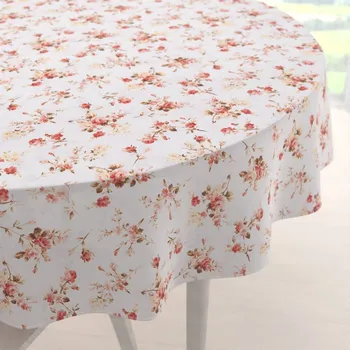 ubrus Bavlněný kulatý ubrus Sandra SA-304 Oranžovo žluté růžičky na bílém Ø 120 cm