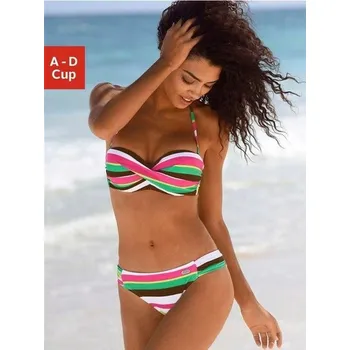 Dámské plavky Dámské plavky dvojdílné s křížením pod košíčky a pruhovaným designem Barva: zelená 11, Velikost: XL