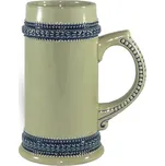 Keramický pivní krýgl - 660 ml - šedý s modrými ornamenty sublimace termotransfer