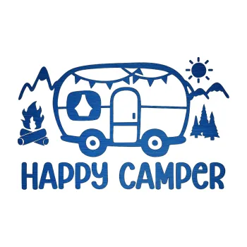 Samolepící dekorace SAMOLEPKA Happy camper 002 levá kempování s karavanem (65 - škrábaný kov modrý) NA AUTO, NÁLEPKA, FÓLIE, POLEP, TUNING, VLASTNÍ TEXT, TISK, AUTOSAMOLEPKY.cz, POLEPY, OBRÁZEK, LOGO, SAMOLEPKY