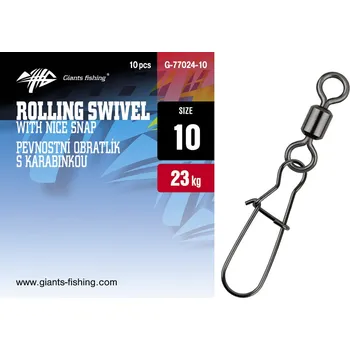 Giants fishing Pev. obratlík s karabinkou Rolling swivel with nice snap 10ks|vel.14 (16kg)