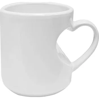 Stolování Bílý hrnek 300 ml A+ s uchem ve tvaru srdce sublimace termotransfer