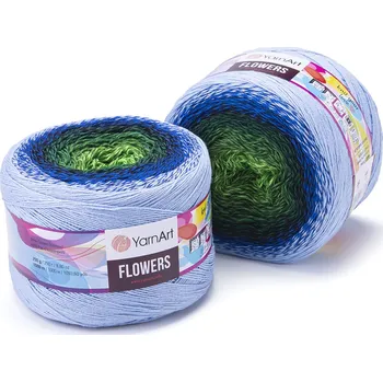 Galanterie Yarn Art příze Flowers 306 zelená, tmavě modrá, světle modrá