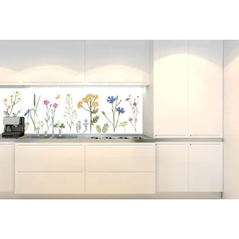 Tapeta DIMEX | Fototapeta do kuchyně Kresba z herbáře KI-180-219 | 180 x 60 cm | vícebarevná, bílá + Samolepicí fototapeta za kuchyňskou linku DIMEX Kresba z herbáře v šíři 180 cm