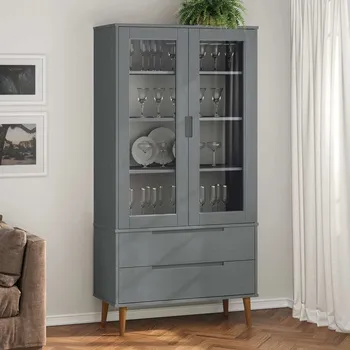 Vinotéka vidaXL Vitrína MOLDE 90 x 35 x 175 cm masivní borové dřevo [350545] Barva: Šedá