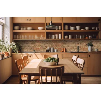 Fototapeta DIMEX | Fototapeta do kuchyně Zeď z červených cihel KI-420-306 | 420 x 60 cm | hnědá, oranžová + Samolepicí fototapeta za kuchyňskou linku DIMEX Zeď z červených cihel v šíři 420 cm