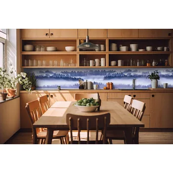 Fototapeta DIMEX | Fototapeta do kuchyně Mlha mezi stromy KI-420-195 | 420 x 60 cm | šedá, modrá, černá + Samolepicí fototapeta za kuchyňskou linku DIMEX Mlha mezi stromy v šíři 420 cm