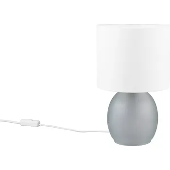 Lampička Trio Leuchten 517900111 VELA - Moderní stolní lampa se skleněnou šedou základnou a textilním stínidlem, 1 x E14, výška 29cm (Moderní lampička nejen na noční stolek s vypínačem na kabelu)
