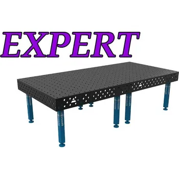 Dílenský stůl Svařovací stůl EXPERT (25mm) - 3000x1480mm - díry o průměru 28mm, mřížka 100x100mm, nohy s kolečky