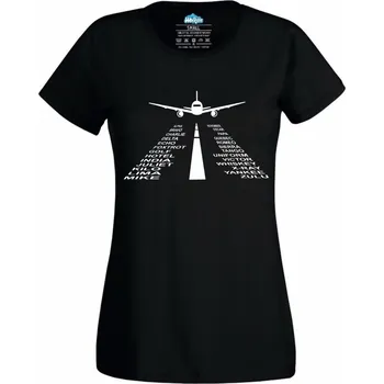 Dámské tričko Dámské tričko Letecká abeceda From Alpha to Zulu (Skladem XS-4XL) (Velikost: 4XL, Barva: Černá)