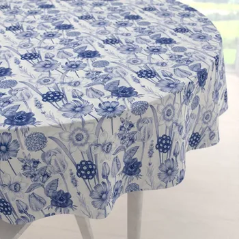 ubrus Dekorační kulatý ubrus PML-090 Modré jarní květiny na bílém Ø 100 cm