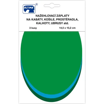 Nažehlovací záplaty jednobarevné ovály 3 ks - sv.zelená, tyrkys.zelená, tm.zelená