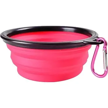 Miska pro psa Skládací silikonová miska pro psy s karabinou | Cestovní skladná miska pro psa - růžový,350 ml (13 x 9 x 5,5 cm)