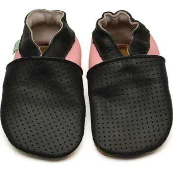 Capáčky Hopi Hop BAREFOOT kožené capáčky děrované černo-růžové Velikost: 19