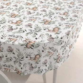 ubrus Dětský bavlněný oválný ubrus Sandra SA-455 Koloušci zajíčci a veverky na bílém 50x100 cm