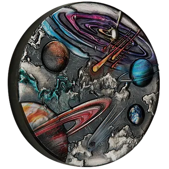 Exkluzivní stříbrná mince Starry Sky and Planets (Hvězdná obloha a planety) 5 Oz 2024 Color Antique