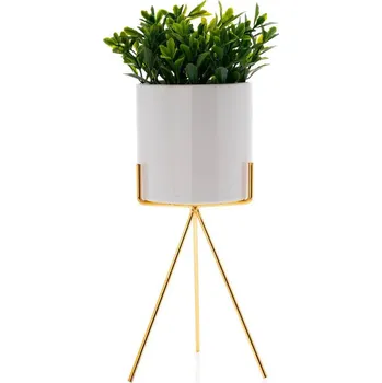 Květináč KERAMICKÝ KVĚTINÁČ SE STOJÁNEM EMMA SMOOTH 28X13 CM BÍLÁ