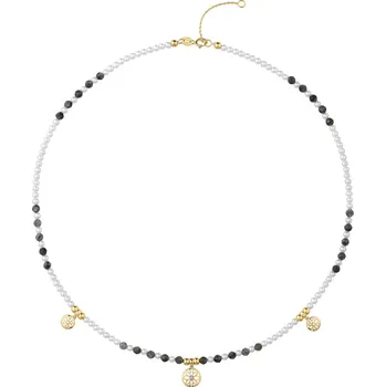 Náhrdelník Náhrdelník s diamantem, perlami, labradority a prvky ze žlutého zlata - květiny - ryzost 585 - 220.734