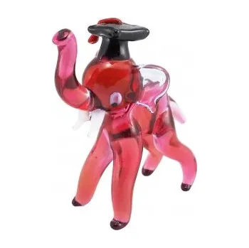 Gadget Skleněný slon od českých sklářů - růžový, Barva střapce 400 - červená , promoce - dárek k promoci