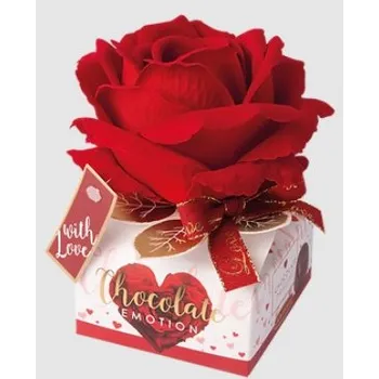 Bonboniéra Pralinky Chocolate EMOTION 72 g pralinky, krabička s ČERVENOU RŮŽÍ (pralinky v dárkové krabičce s květinou)