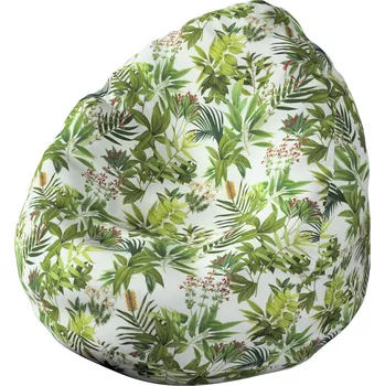Sedací pytel Sedací vak s volbou látky - 3 velikosti, zeleno-červená vegetace na bílém podkladu, Ø80 x 115 cm, Flowers