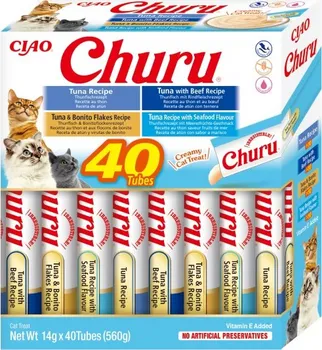 Pamlsek pro kočku Inaba Ciao Churu Cat Snack Multipack Tuna Recipe/Tuna with Beef/Tuna with Bonito Flakes/Tuna with Seafood Flavour