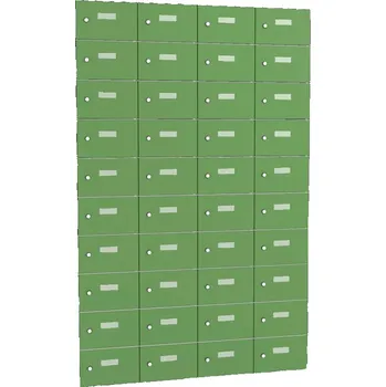 Skříň se schránkami na osobní věci, 4x10 schránek, v x š x h: 1800x1200x500 mm, barva šedá RAL7035 / zelená RAL6011
