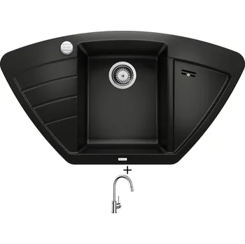 Granitový dřez SET Blanco ZIA 9 E černá + excentrické ovládání + Blanco MIDA-S chrom 521454