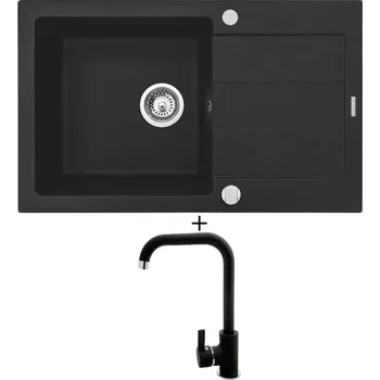 Granitový dřez Granitový dřez SET Pyramis SPARTA PLUS (78x48) 1B 1D černá matná + Pyramis SILVIO černá matná
