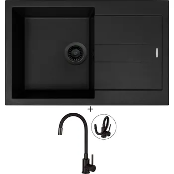 Granitový dřez Granitový dřez SET Sinks AMANDA 780 černá edice + Deante NEO LUNO BOC N72M černá matná