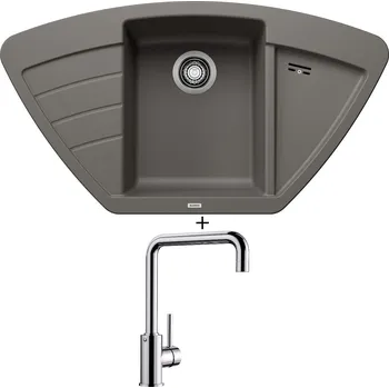 Granitový dřez Granitový dřez SET Blanco ZIA 9 E šedá vulkán 527395 + Blanco MILI chrom 519413