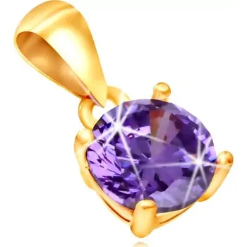 Přívěsek Zlatý přívěsek 585 - blýskavý fialový zirkonek v kotlíku s obdélníkovými výřezy