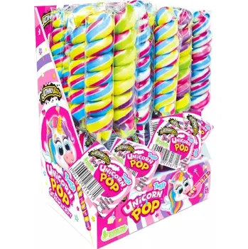 Bonbon Lízátko UNICORN Pop 50 g - dlouhé kroucené lízátko - balení 24 ks (lízátko twist pop / dlouhé / JOHNNY BEE lízátko)