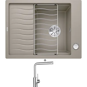 Granitový dřez SET Blanco ELON 45 S tartufo + excentrické ovládání + Blanco MILA chrom 519414