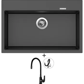 Granitový dřez Granitový dřez SET Sinks MAXIMO 780 metalblack + Kuchinox ELZA BKE B61D černá matná